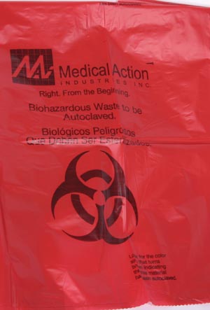Bag Biohazard 8' x 12', 1.8 mil, 1-2 Gal, Orange/ Black, Print/ Label, Max. Temp 285°F, Biohazard Labeling, Biohazard Symbol, English/ Spanish by Medical Action Industries  ID 880